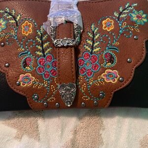 Montana West Brown and Black Embroidered Clutch
